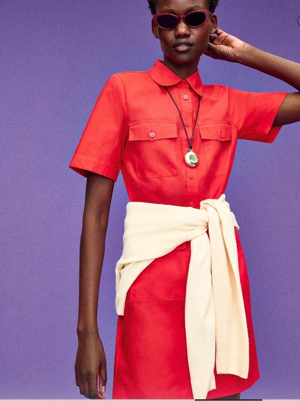 NWT J. Crew utility shirt-dress in cotton poplin in Festival Red size 8 - Picture 4 of 10